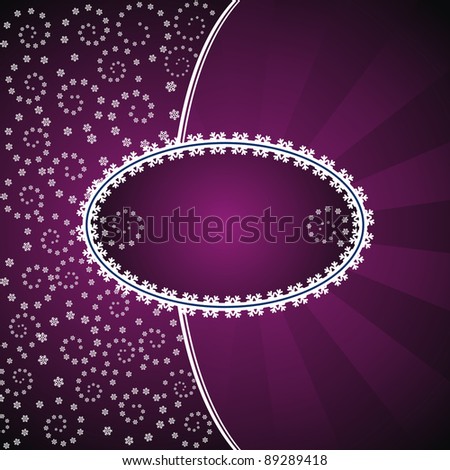 winter purple card with snowflakes and ellipse frame