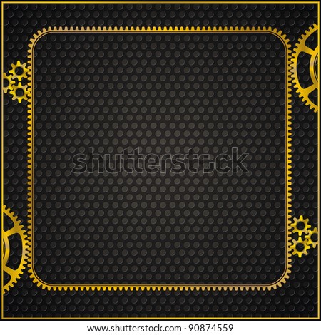 golden frame with gear on dark pattern background