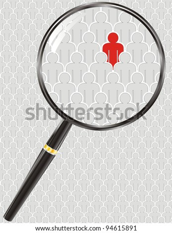magnifier lens and abstract people silhouette as search person