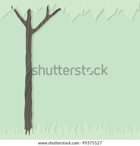 green cutout card as stylized tree and grass