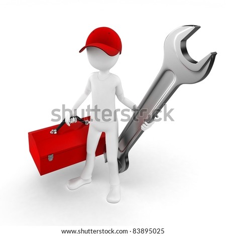 3d Man Engineer With Toolbox And Wrench On White Stock Photo 83895025 ...