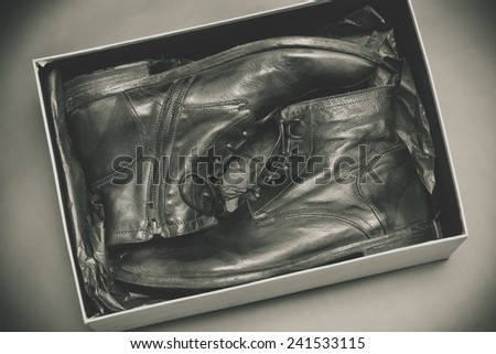 retro leather shoes in box, vintage style