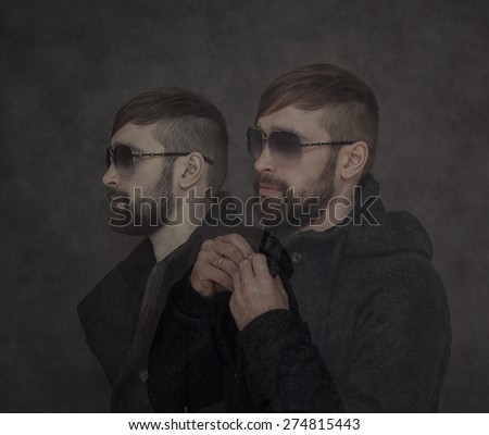 Trendy hipster guy with a beard, a photo collage