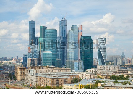 MOSCOW, RUSSIA - JULY 29, 2015: Moscow international business center Moscow-city. Built business district in Moscow, Presnenskaya embankment.