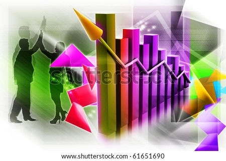 Digital illustration of graph in color background showing rise in profits or earnings