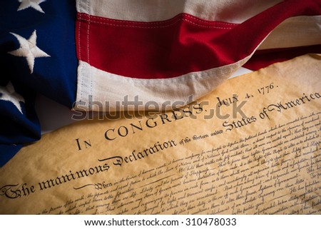 United States Declartion of Independence with vintage flag.  July 4th.
