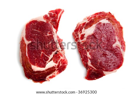 Fresh Beef rib-eye steak on white background