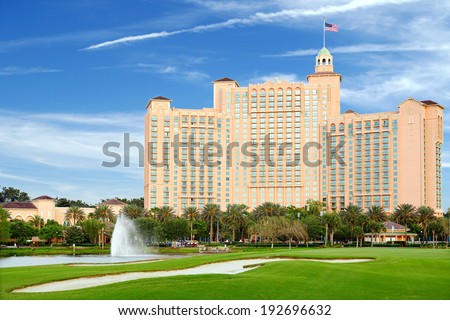 Orlando, Florida, USA - May 01, 2014: The JW Marriott Orlando hotel is part of the gorgeous Grande Lakes luxury complex including a dozen or so restaurants, convention center and golf course.