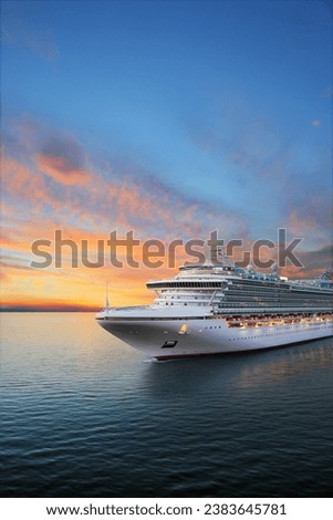 Similar – Image, Stock Photo Sunset with cruise ship and mountains, evening sky in Motor bay