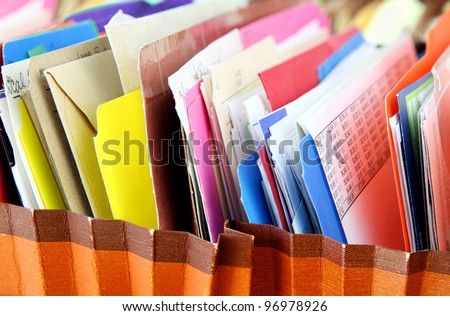 Files. Row of folders in expending file pockets Imagine de stoc © 