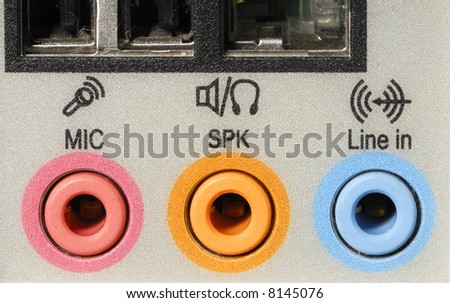 Computer media inputs on machine for microphone, speaker and line.
