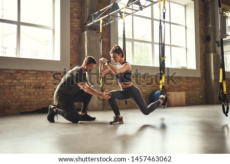 Similar – Image, Stock Photo Training with fitness straps outdoors.