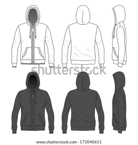 Blank Men'S Hoodie With Zipper In Front, Back And Side Views Stock ...