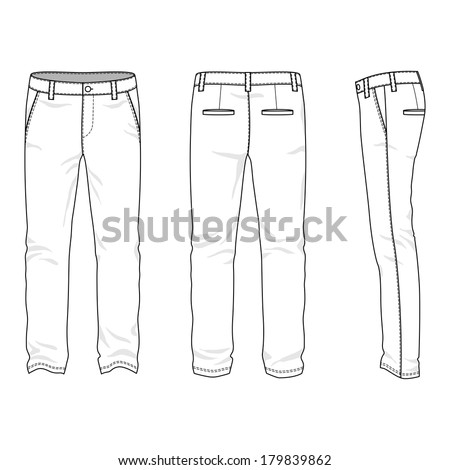 Blank Men'S Trousers In Front, Back And Side Views. Vector Illustration ...