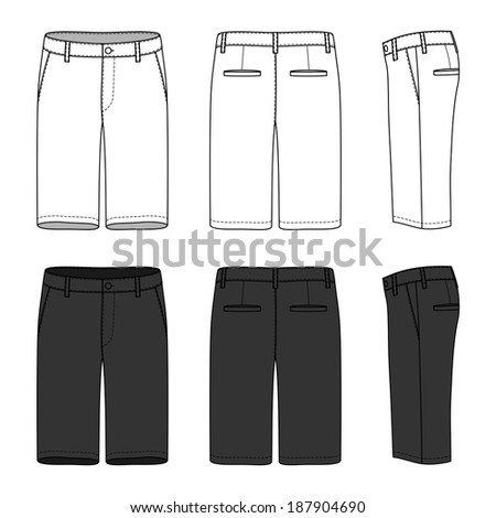 Blank Men'S Shorts In Front, Back And Side Views. Vector Illustration ...