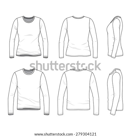Clothing Set. Front, Back And Side Views Of Men'S And Women'S Blank Tee ...