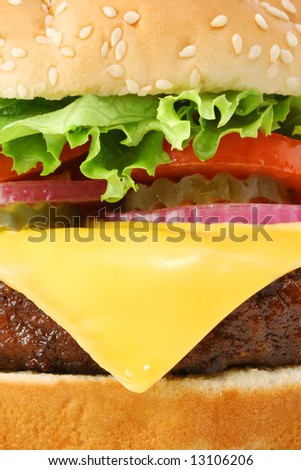 Cheeseburger hamburger macro close-up. Fast food & barbecue collection.