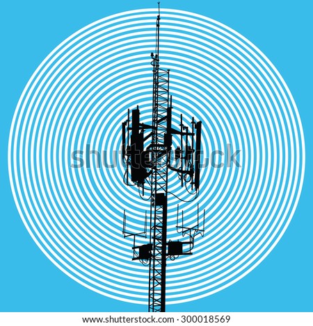 antenna silhouette with blue wave background