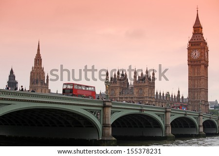 Sundown at Big Ben, classic view London gothic architecture, UK