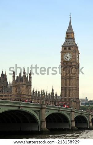 The Big Ben and Westminster bridge, London gothic architecture, UK