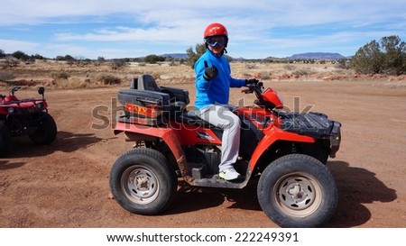 SEDONA, ARIZONA - 13 FEB, 2014, A tourist enjoys the desert ride in Sedona, Arizona. Desert ride provides an excited memory for tourists who visit to Arizona.
