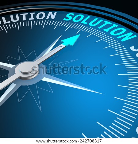 Solution word on compass image with hi-res rendered artwork that could be used for any graphic design.