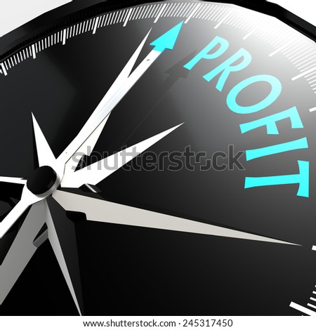 Profit word on compass image with hi-res rendered artwork that could be used for any graphic design.