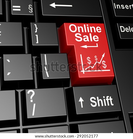 Online sale word on the red enter keyboard image with hi-res rendered artwork that could be used for any graphic design.