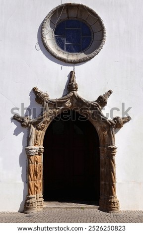 Similar – Image, Stock Photo Rose window and sculpted filigrees at the front of a gothic cathedral