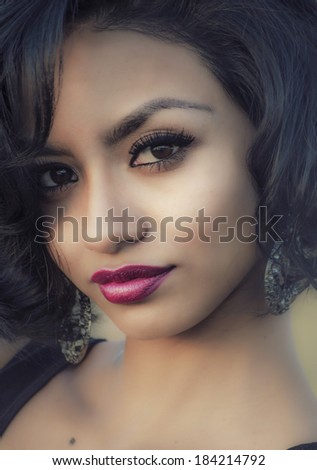 Beautiful face,eyes,lips and hair of exotic model