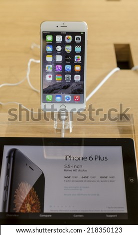 Scottsdale,AZ,USA -Sep, 19th, 2014 Apple Store, New iPhone 6 Plus 5.5 inch retina HD Display available for sale and on display phablet