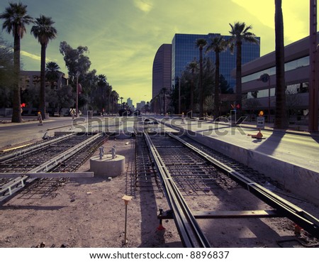 Development of Phoenix, AZ, light metro,rail system through the heart of the down town city area.