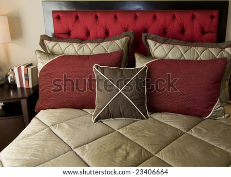 Beautiful bedroom with lovely red head board