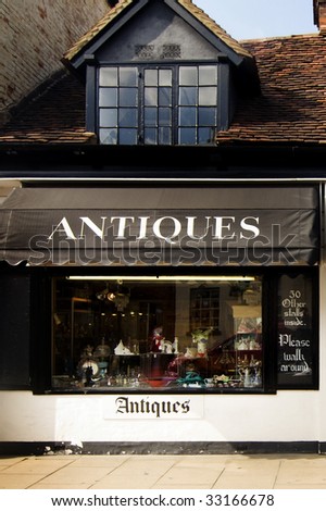 Ancient building hosting antique stores in Stratford-Upon-Avon in England.