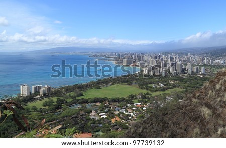 View of Honolulu and surrounding area from the summit of Diamond Head Crater