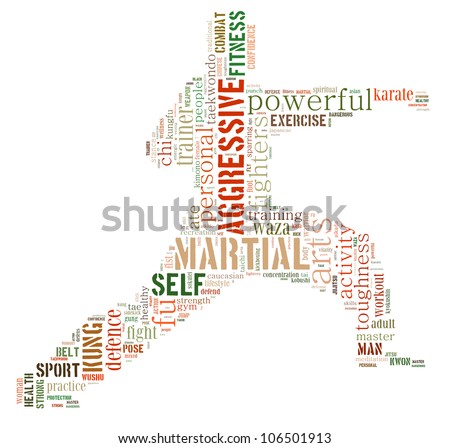 Martial art info-text graphics and arrangement concept (word cloud) with isolated white background