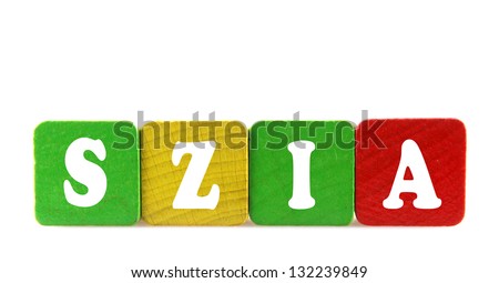 szia - isolated text in wooden building blocks Stock fotó © 