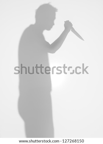 Man Silhouette With Kitchen Knife In His Hand Standing From Profile ...