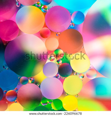 experiment with oil drops on water, colorful background