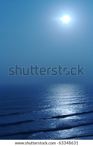 Sunset over water in mist with the sunlight reflecting on the water surface