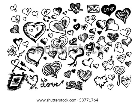 Hand Drawn Heart Icons Stock Vector Illustration 53771764 : Shutterstock