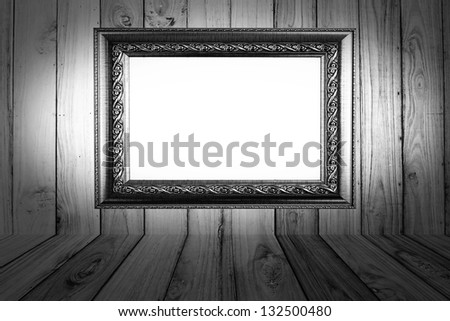 photoframe on wood background, black & white