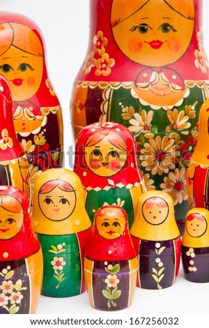 russian dolls on white background