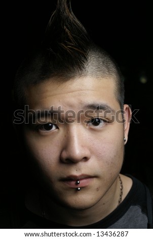 Asian youth with pierced lips
