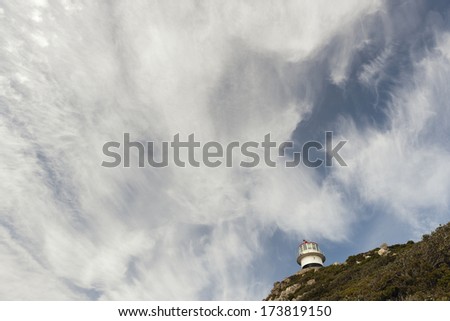 Lighthouse Cape of Good hope and blue sky with white clouds, Cape Town