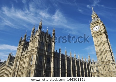 Westminster Palace and Big Ben London Blue Sky Horizontal