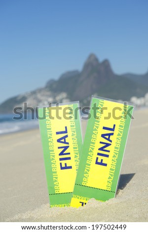 Two tickets to final football event in sand on Ipanema Beach Rio de Janeiro Brazil