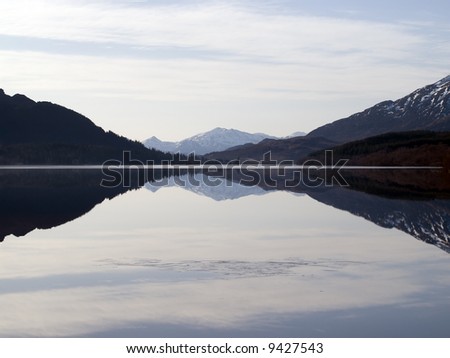 A perfect mirror image on Loch Laggen in the scottish Highlands