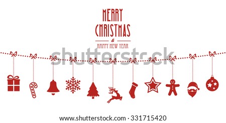 christmas ornaments hanging rope red isolated background