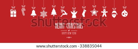 Merry Christmas Ornaments Hanging Red Background Stock Vector Illustration 338835044 : Shutterstock